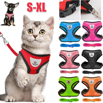 "Adjustable Reflective Dog & Cat Harness with Leash – Breathable Mesh Vest"